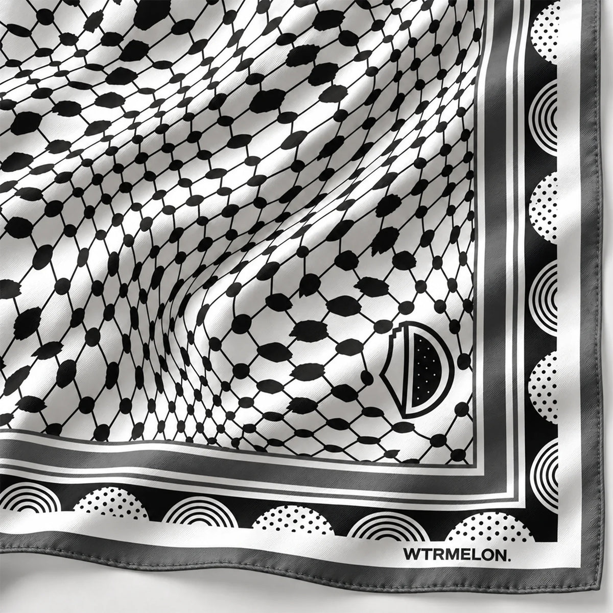 Roots silk bandana in Black, silk pattern closeup view 2