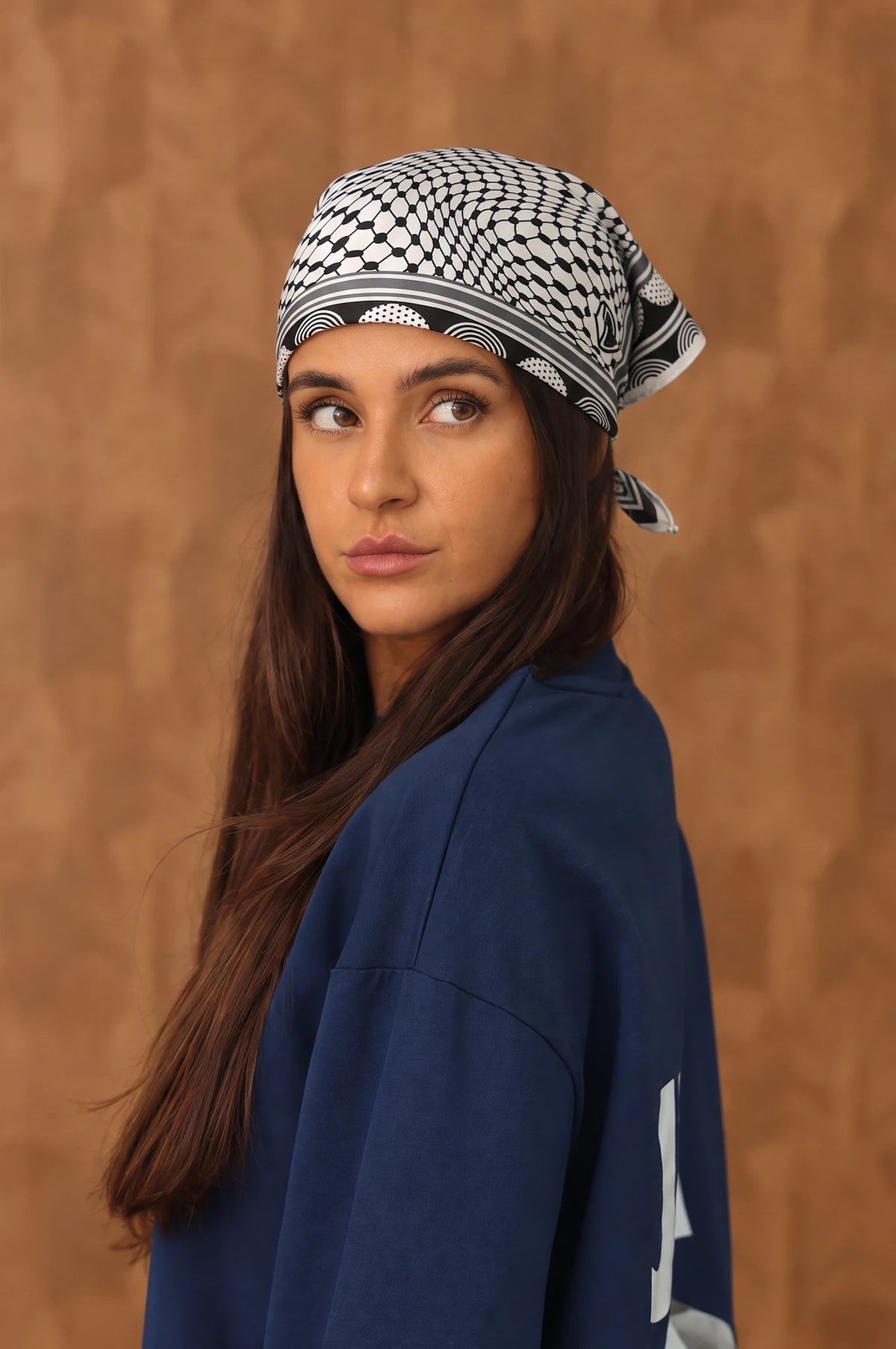Roots silk bandana in Black, model styling view 4