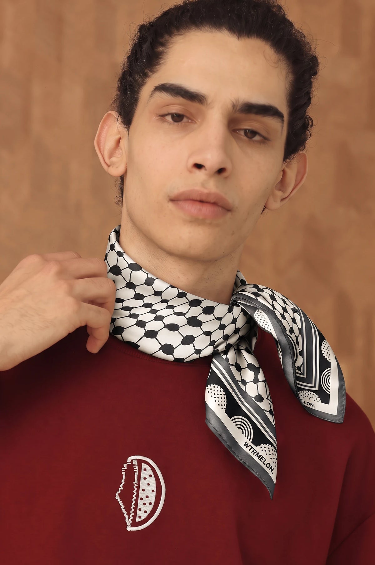 Roots silk bandana in Black, model styling view 5
