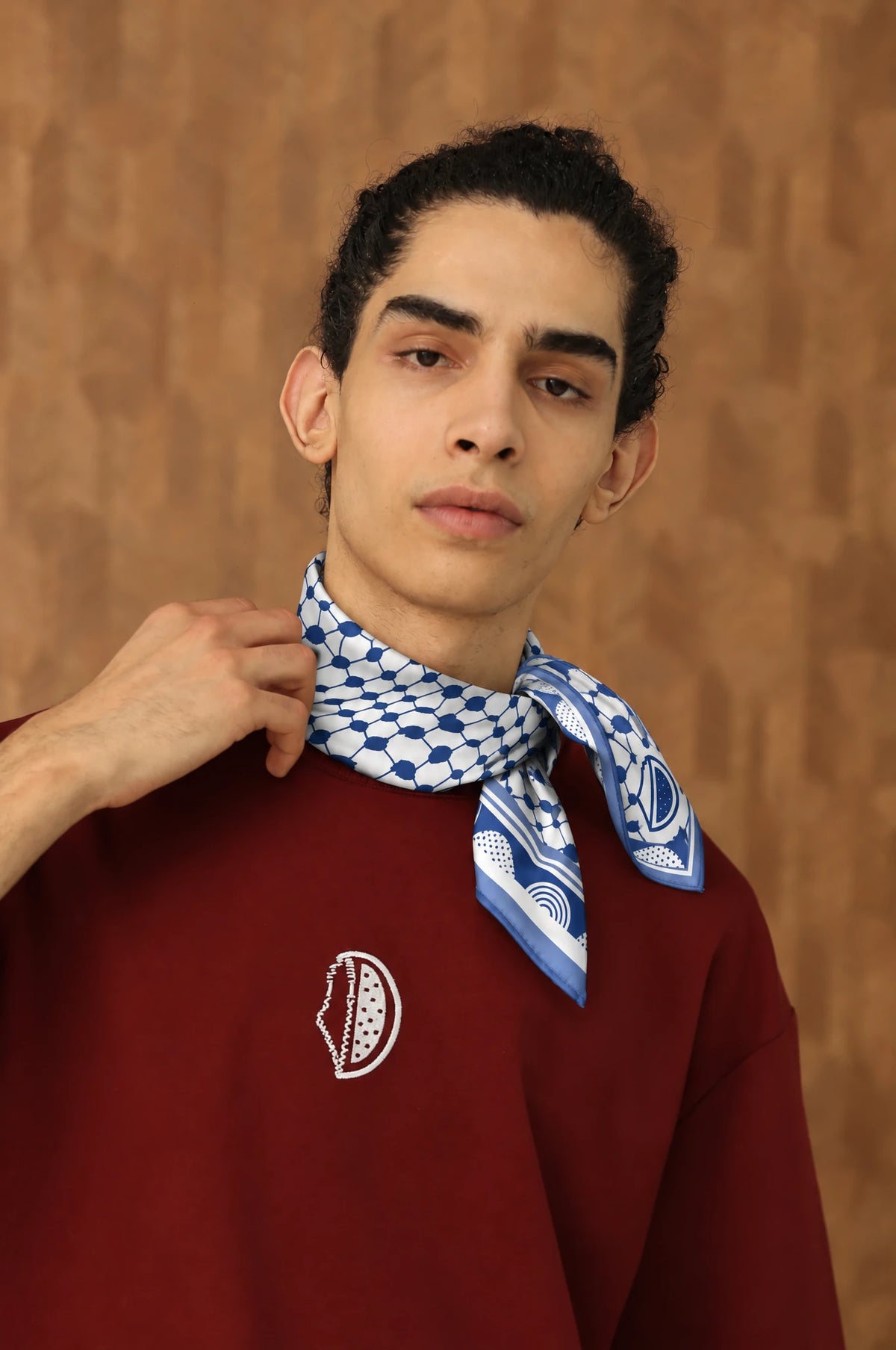Roots silk bandana in Blue, model styling view 5