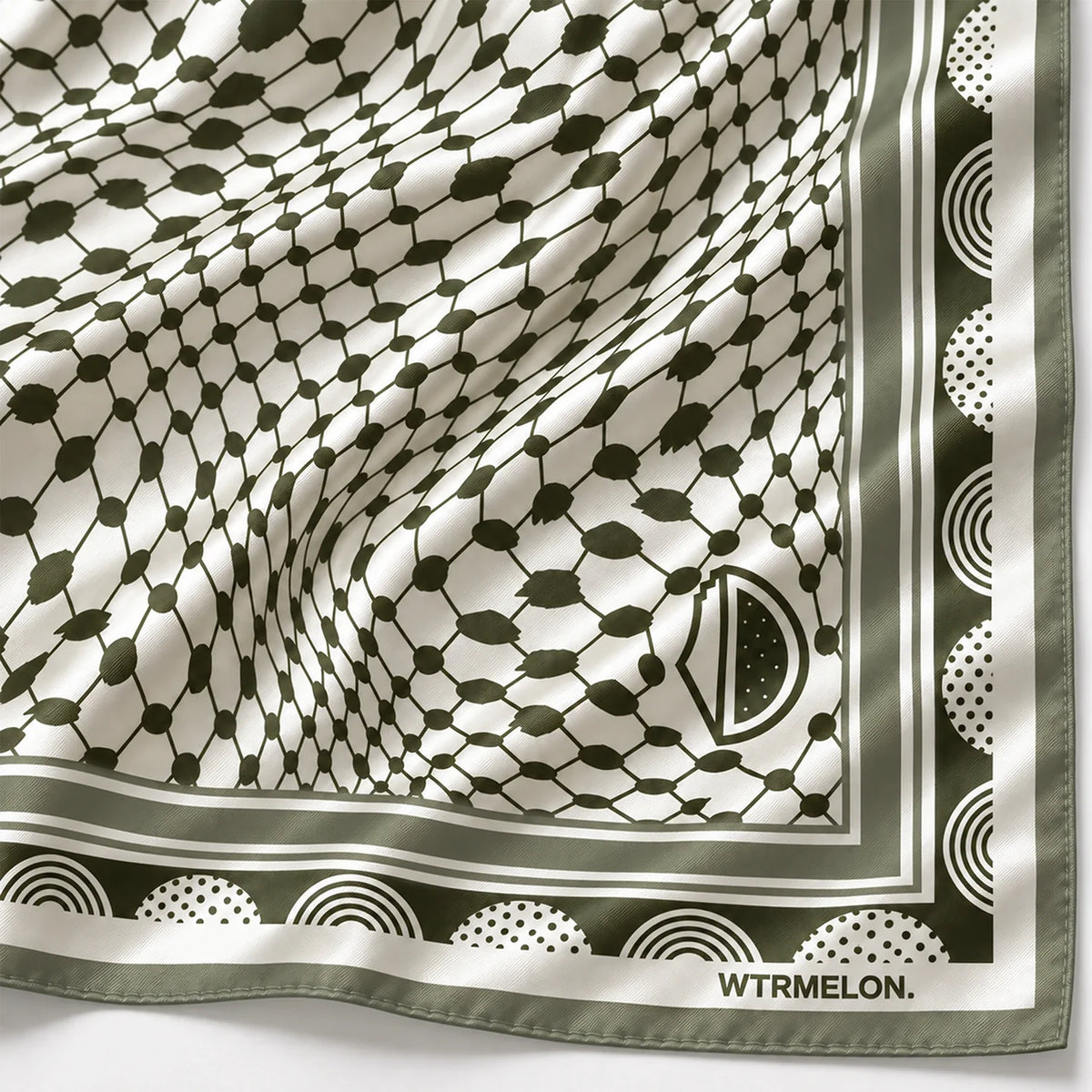 Roots silk bandana in Olive Green, product pattern view 2