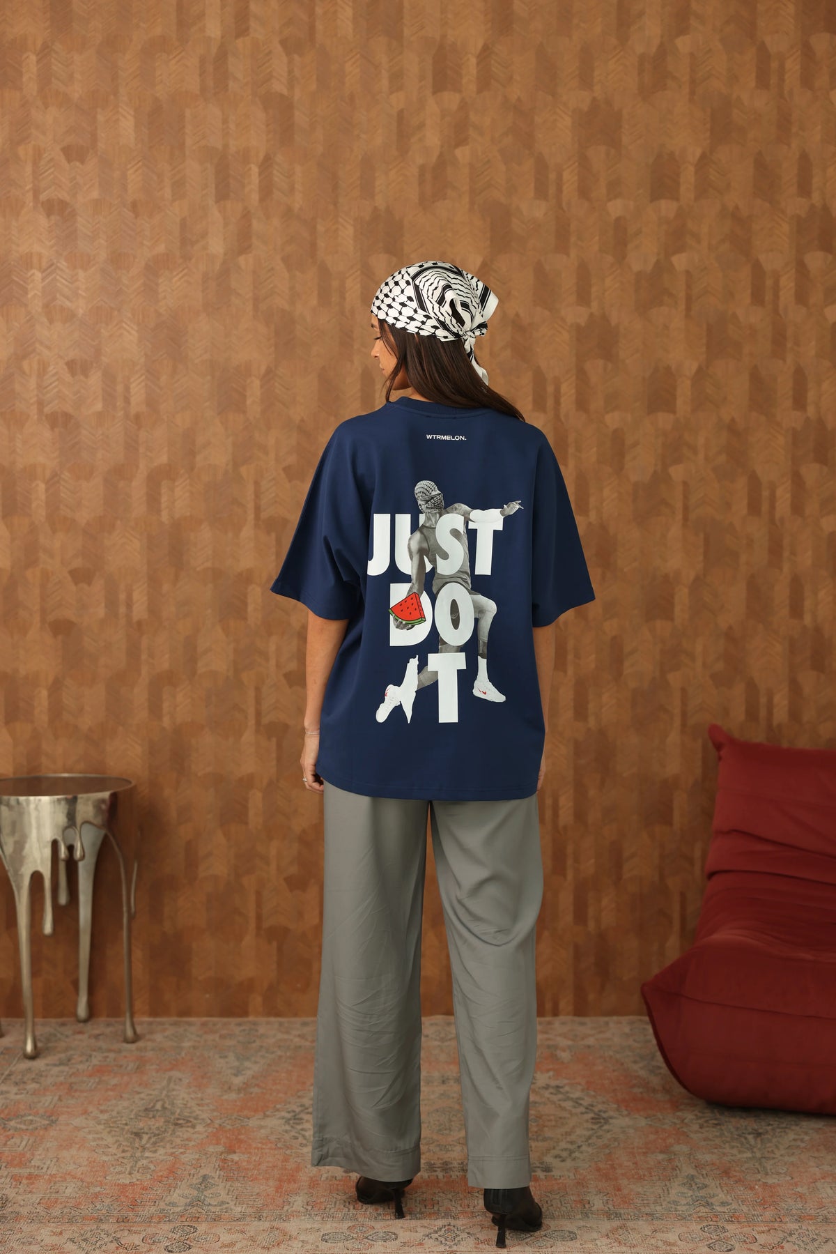 just-do-it-tee-navy full studio photograph 1463